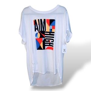 White Short Sleeve COLORFUL Graphic Statement AIM HIGH T-shirt